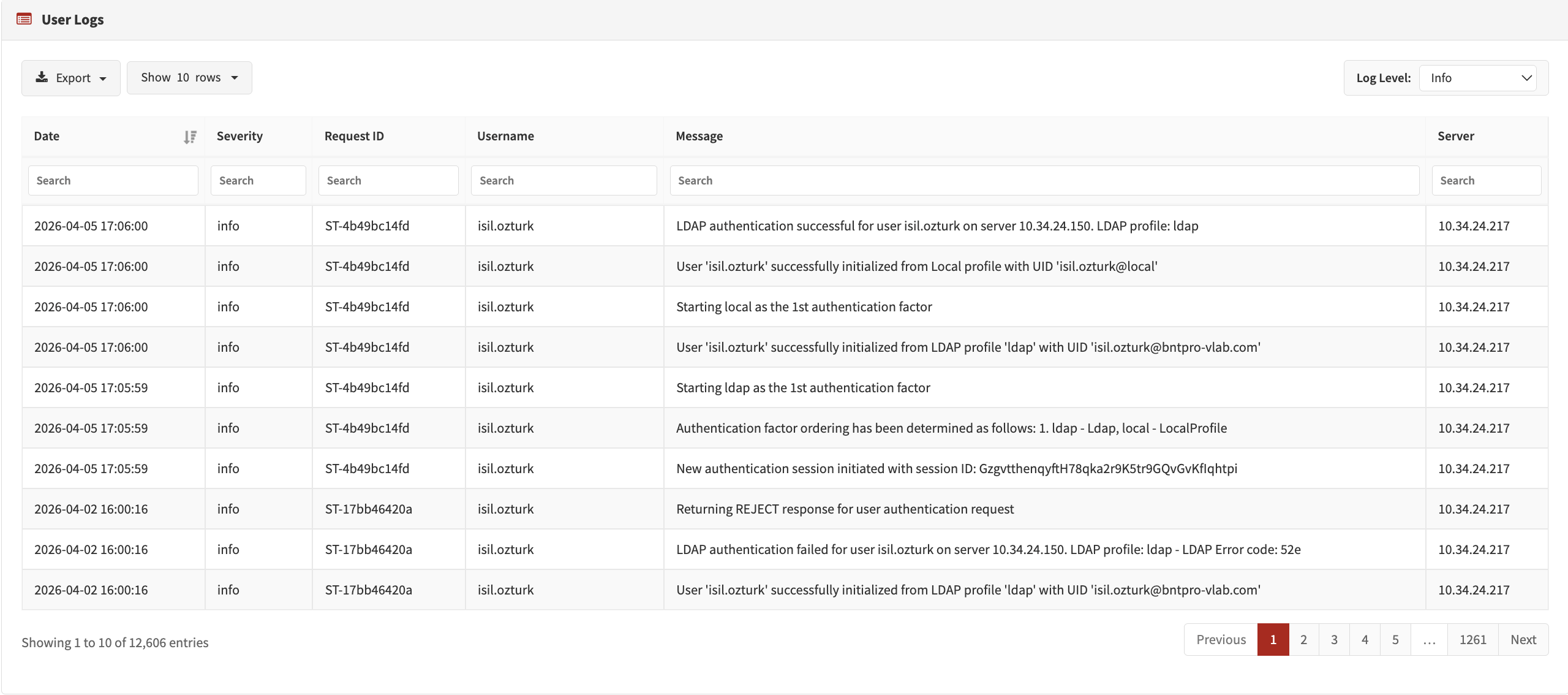 User Logs Screen (English)